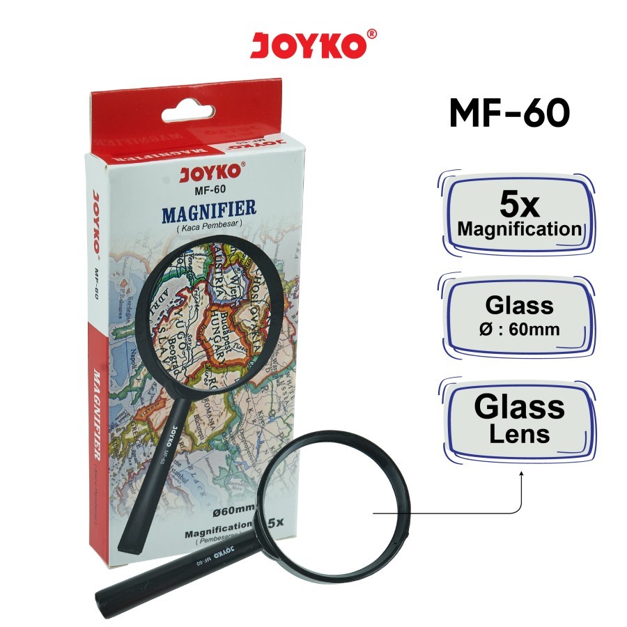 

Kaca Pembesar / Magnifying Glass / Lup / Magnifier Joy Art MF-60 / 60mm / Pembesaran 5x