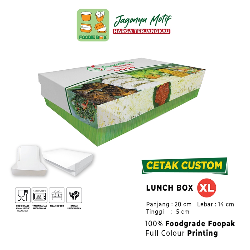 Custom Print Paper Lunch Box XL | Cetak Custom Box Extra Large Design Kemasan Kertas Foodgrade Full 