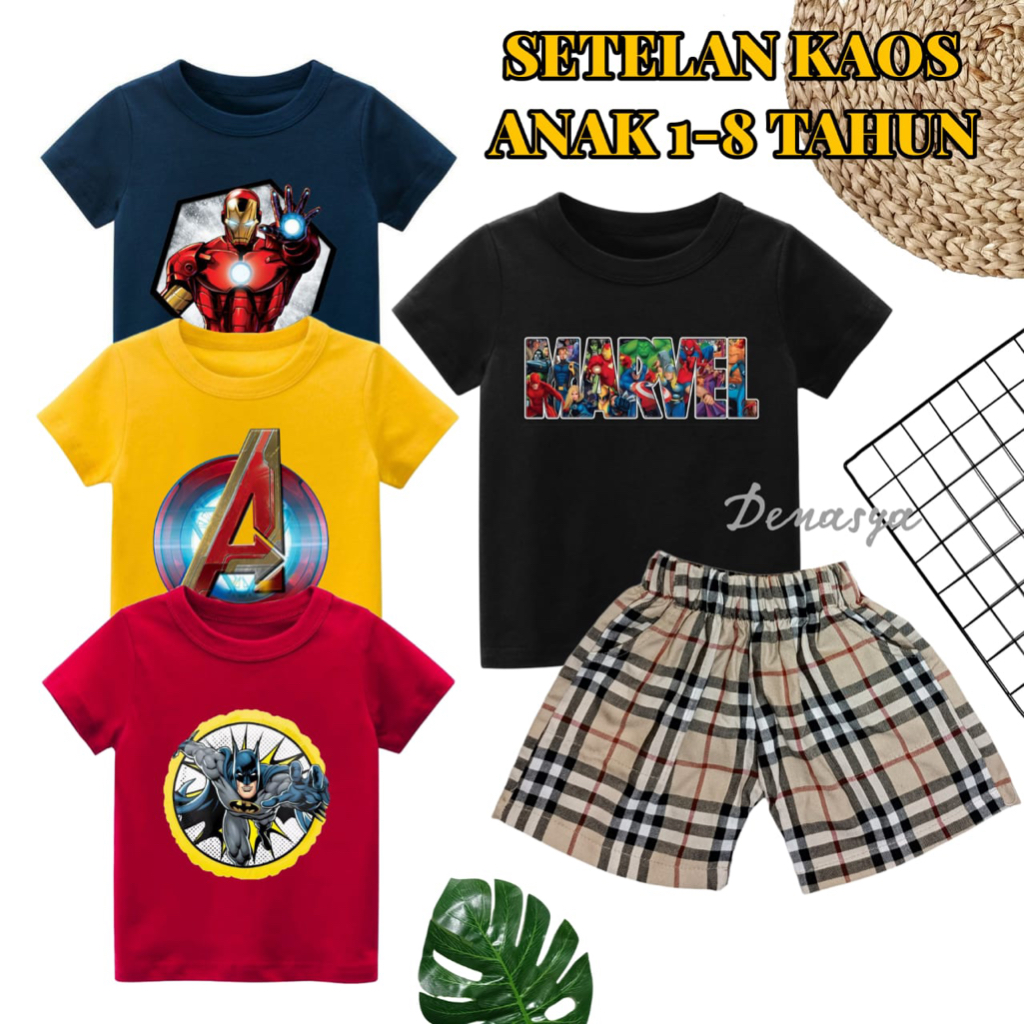 SETELAN ANAK LAKI-LAKI TERBARU / KAOS MOTIF SABLON ANAK LAKI-LAKI / CELANA PENDEK KATUN ANAK 1-8 TAH