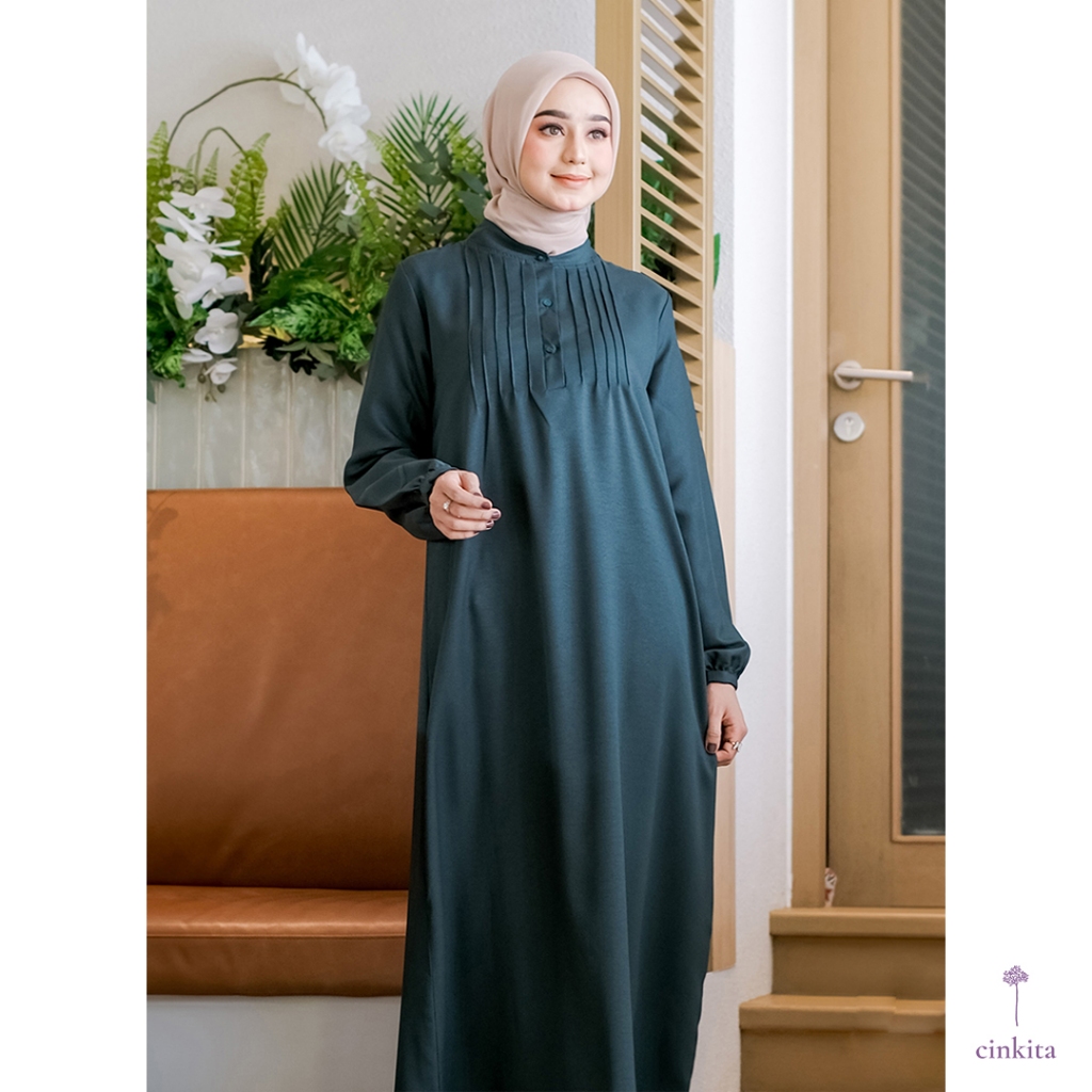 Cinkita Gamis Dress Panjang Hijaber Khari Hijau Emerald