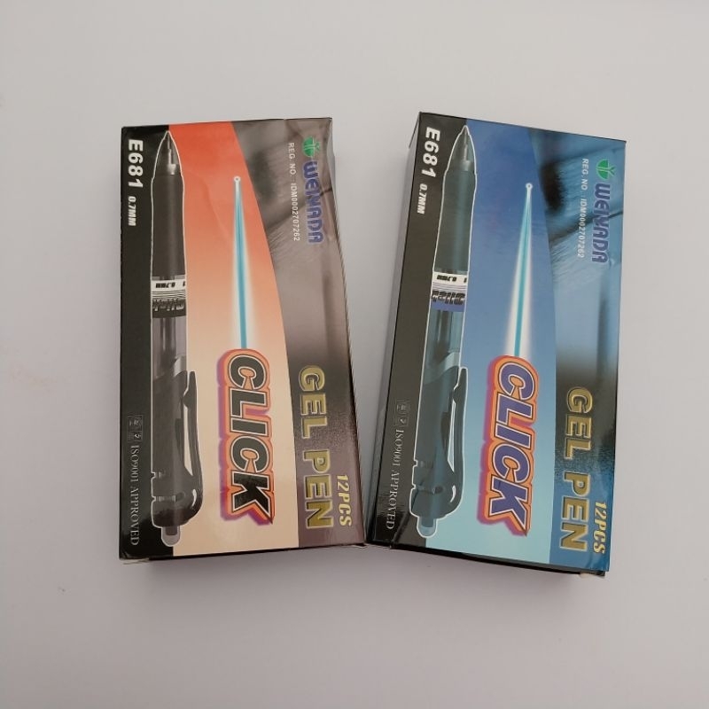 

(12pcs) Bolpen/Pulpen/Ballpoint Click Weiyada E681 ORI + Refill