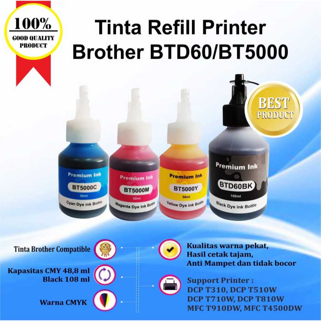 Tinta Brother BTD60BK BT5000 Tinta Printer DCP T310 DCP T510W DCP T710 DCP T810W MFC
