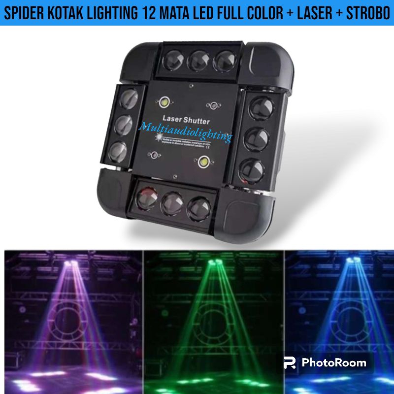 Lampu Panggung Moving Head Spider 12 LED x 10 + Laser + Strobo