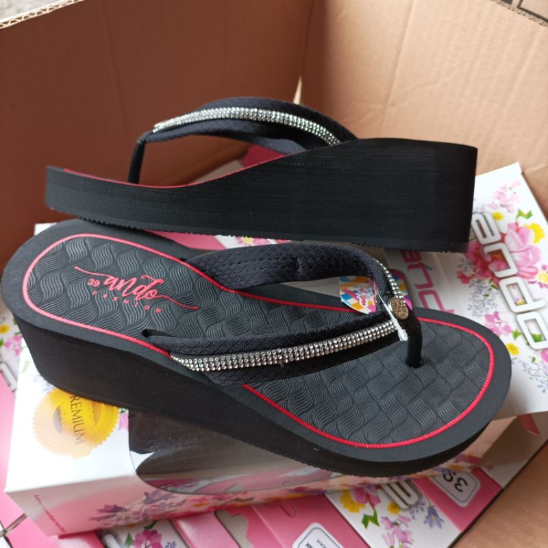 sandal jepit spons tinggi wanita Ando Joice blink original