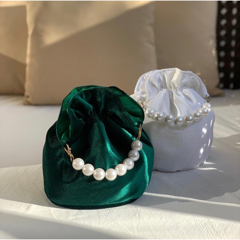 [ THE DAILY WEAR ] Yura Mini Bag Tas Mini Mutiara Lucu Warna Fuschia Merah Sage Pink Hitam Putih Hij