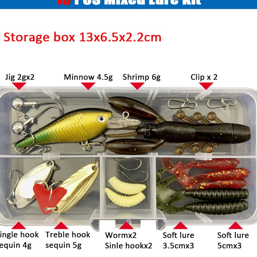 Terlaku LUC 18 pcs Set Umpan Serbaguna Lembut Kit Plastik Alat Pancing Berpayet Keras Alat Pancing G