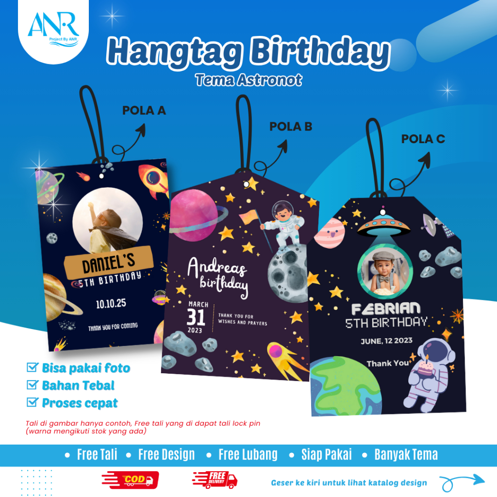 D05 Hangtag birthday Astronot custom | Hang Tag ulang tahun anak space luar angkasa label hampers go