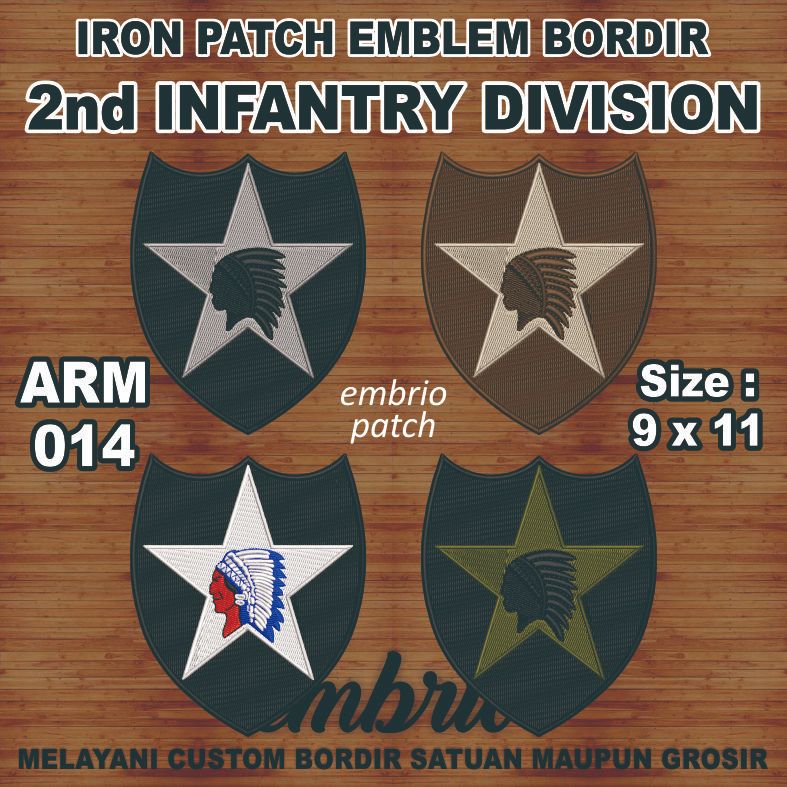 ARM-014 Patch Indian Head Soldier Second Infantry Division 2nd US ARMY Veteran - 9x11 - Embrio Patch