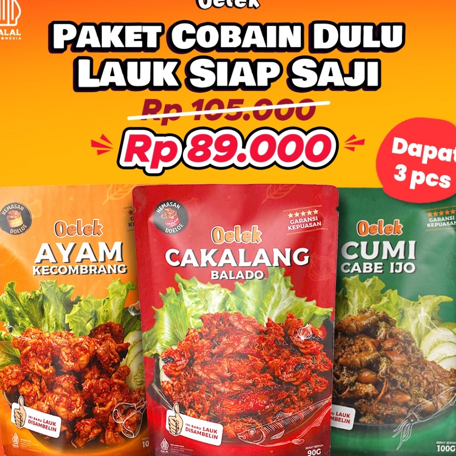 

PROMO MURAH Oelek Paket Cobain Dulu Si Laoek Cakalang Balado Cumi Cabe Ijo Ayam Kecombrang Lauk Siap Saji