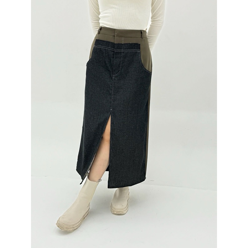 Dena Denim Midi Skirt - Rok Midi Wanita Denim Katun mix Premium Twill / Rok Denim Wanita