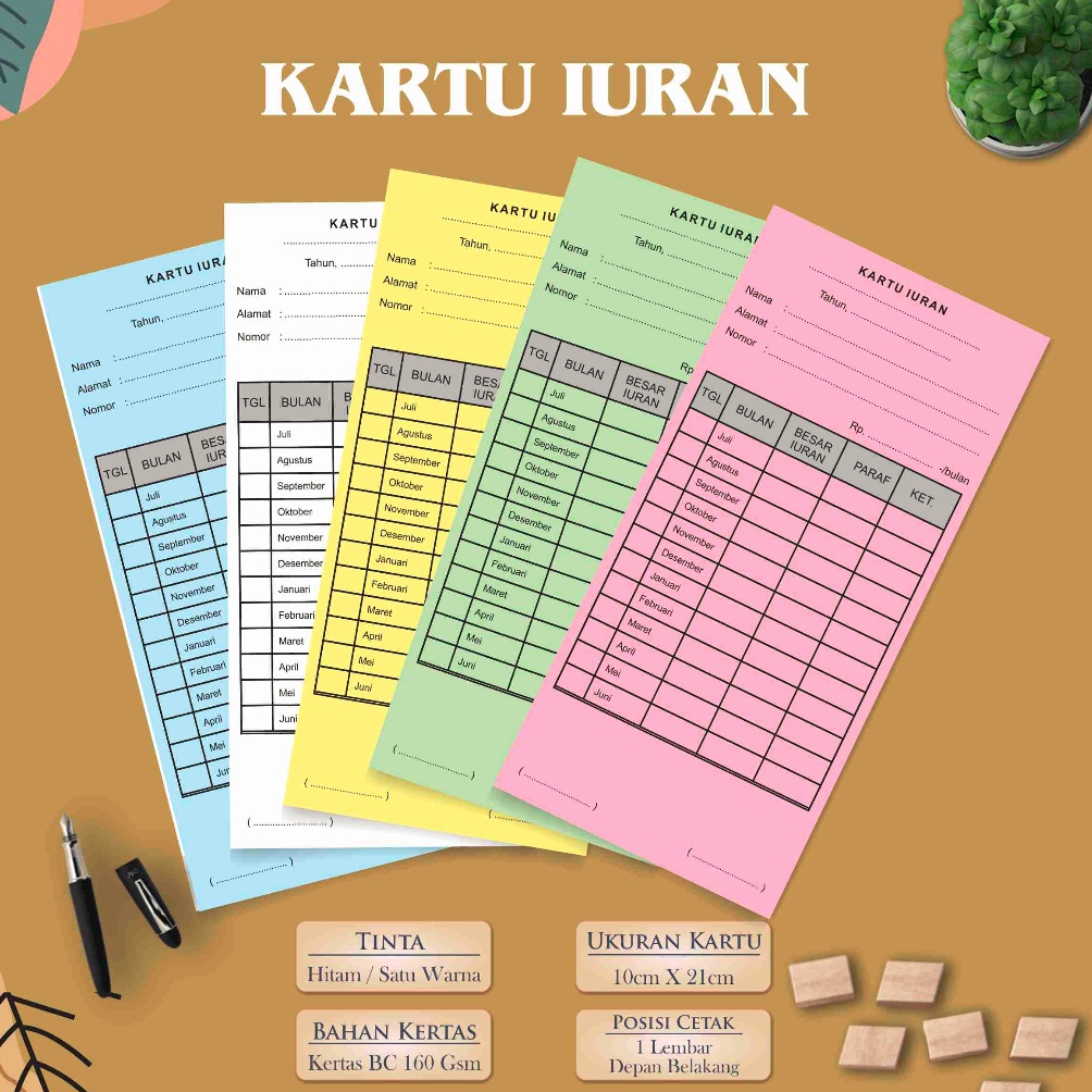 

ern KARTU IURAN KARTU IURAN WARGA KARTU IURAN BULANAN ISI 1PCS CIR