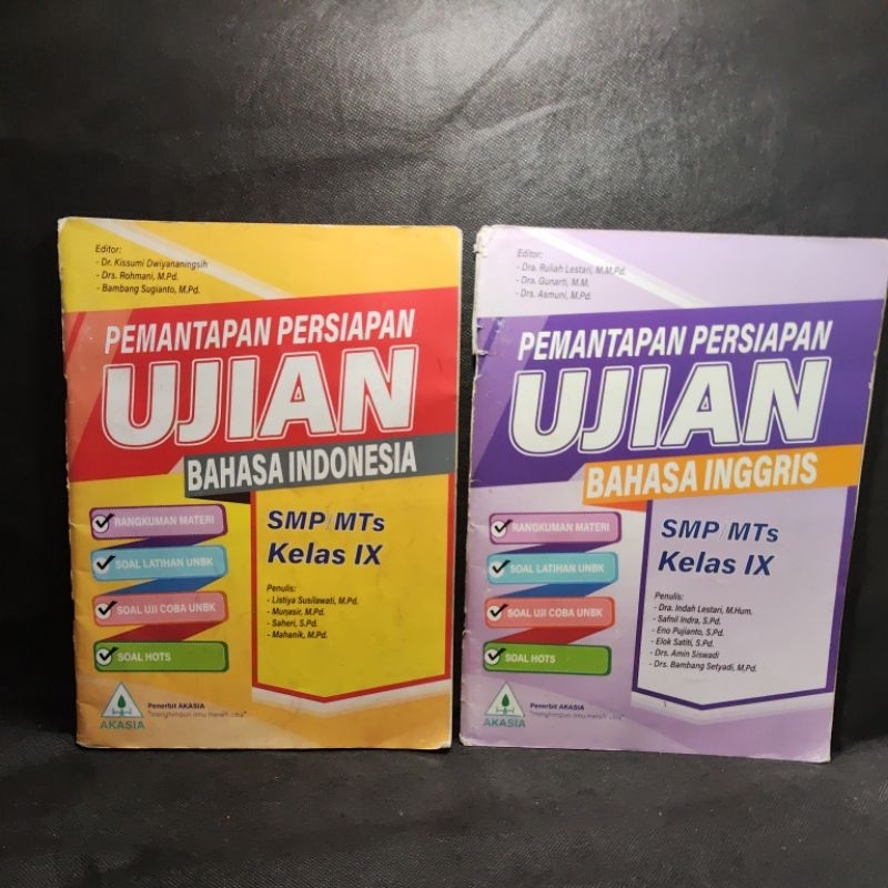 Buku Pemantapan Persiapan Ujian, Bahasa Inggris, Bahasa Indonesia, IPA, Matematika, Akasia.