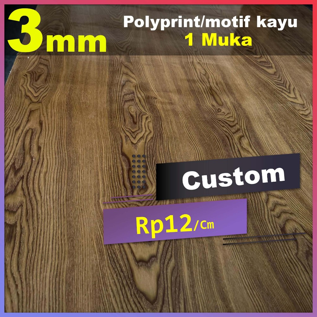 Triplek 3mm polyprint/motif kayu custom potongan