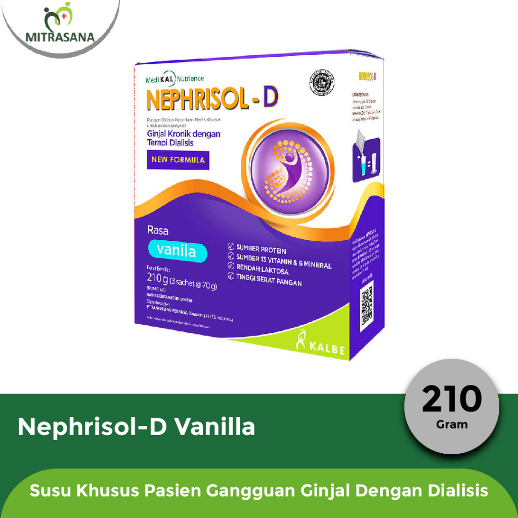 

Nephrisol-D Vanilla 210 gram - Nutrisi Khusus Pasien Ginjal Kronik HD/CAPD