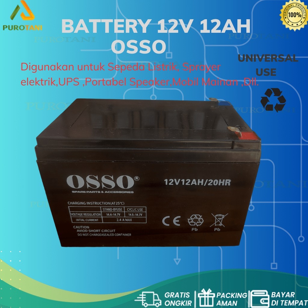 Battery aki Osso 12 Ah Black Sprayer Electric 12V