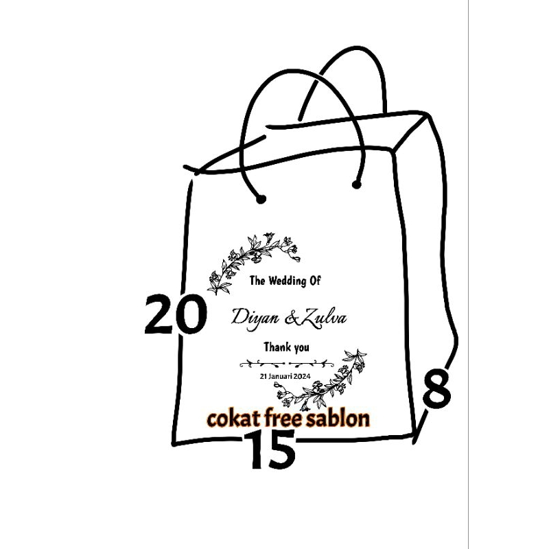 

paper bag p 15 x L 8 x t 20 sablon , kertas coklat