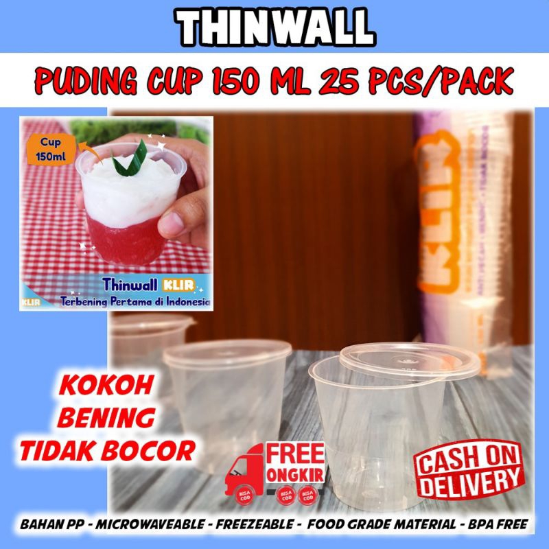 Gelas puding plastik 150 ml + tutup / Puding cup / cup plastik thinwall klir 150 ml isi 25pcs