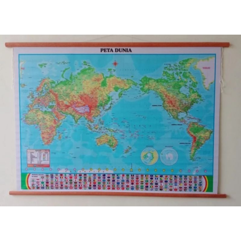 Peta Bingkai Topografi Dunia Ukuran Besar