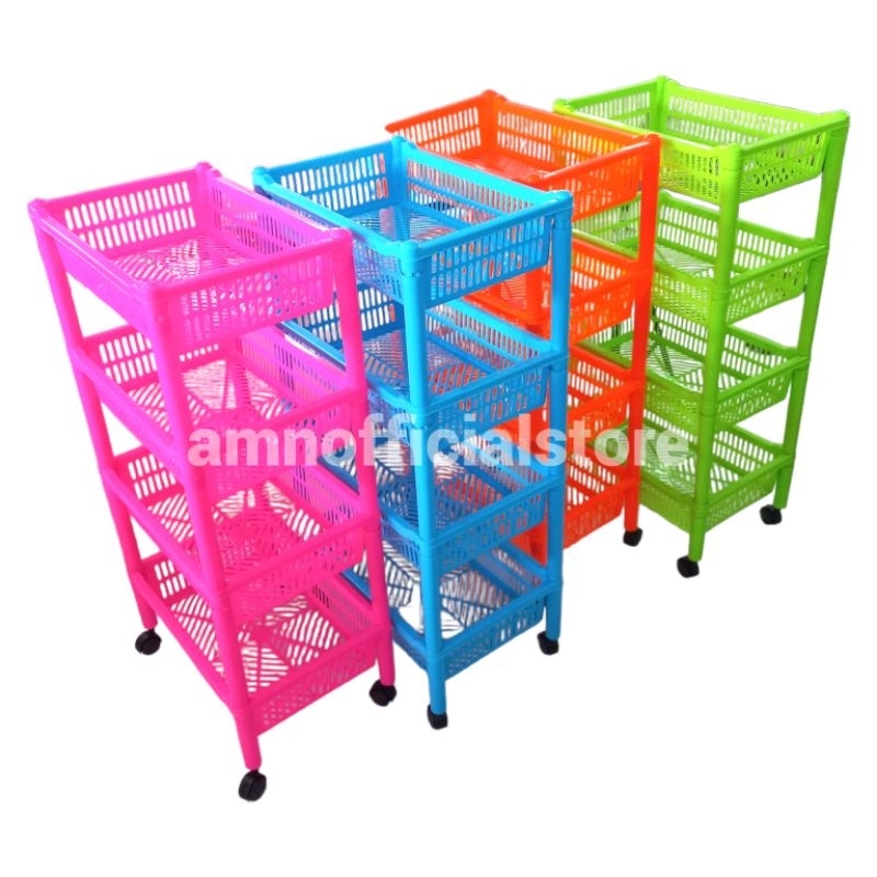 Rak Serbaguna Susun 4 + Roda KSB / Rak  Rak Salon 4 Susun / Rak Plastik / Rak Serbaguna