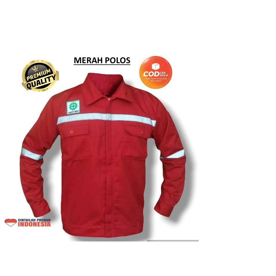 Merah Polos Baju Kerja Atasan Seragam Wearpack Safety K3 Proyek Lengan Panjang Bahan American Drill 