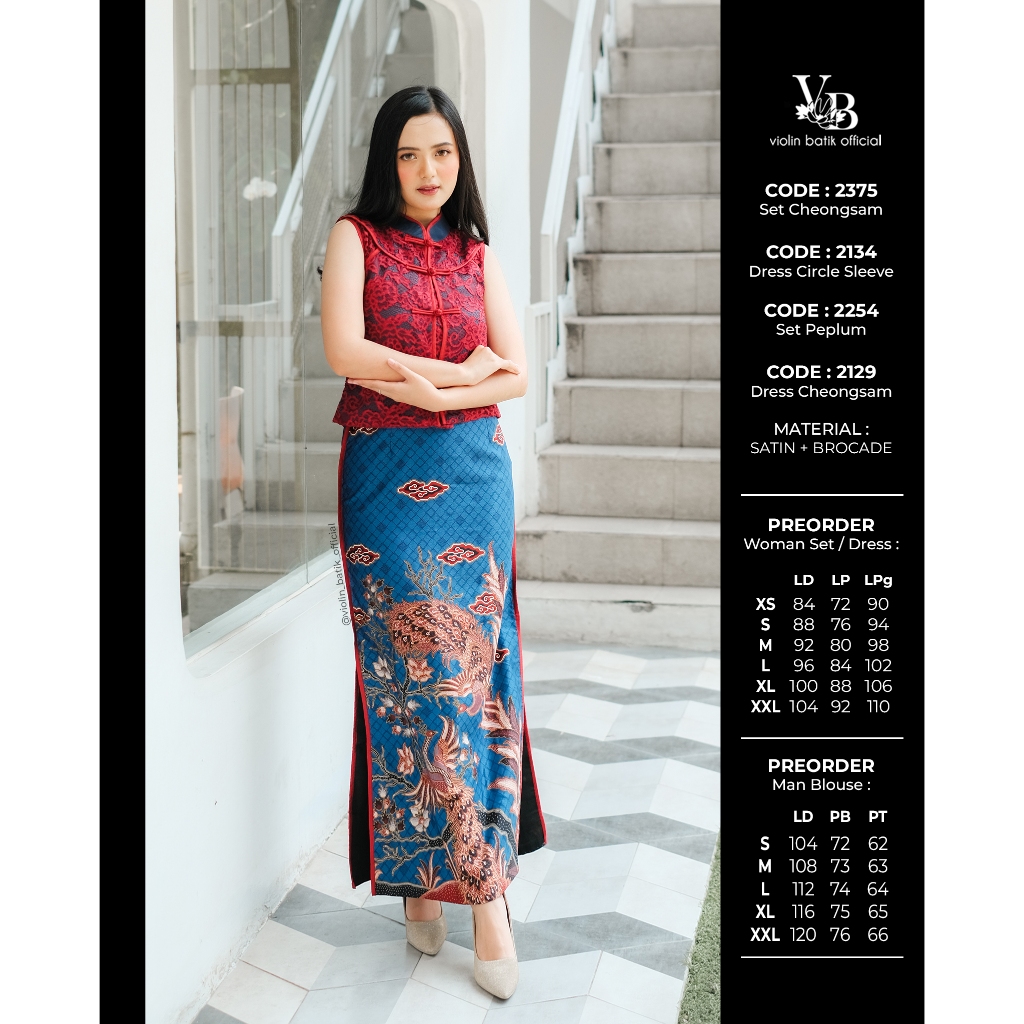 Stelan Brokat Merah Cheongsam Batik Satin Rok Panjang 2375