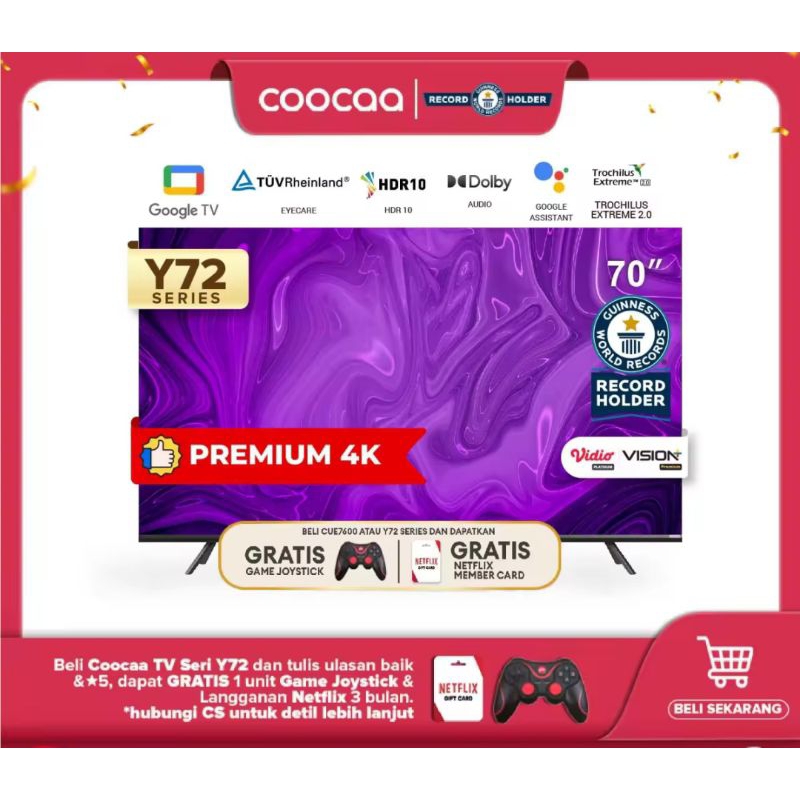 TV]COOCAA 70 inch Smart TV - 4K - UHD - Netflix/Youtube - Google Assistant - Dolby Audio - Low Blue 