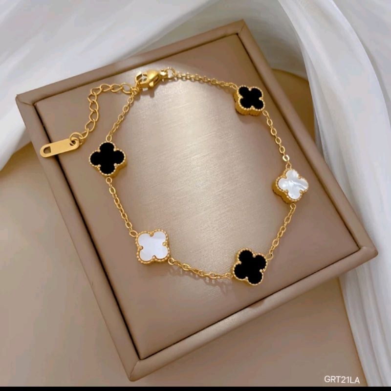 Gelang Rantai Wanita Titanium Gelang Bunga Hitam anti karat
