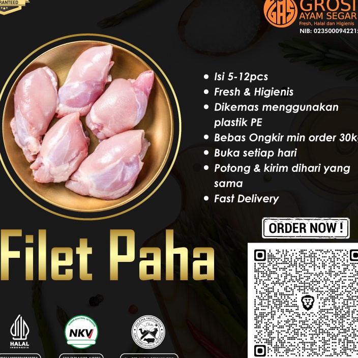 

XG34448 Daging Ayam Paha Fillet Boneless Tanpa Kulit 1kg