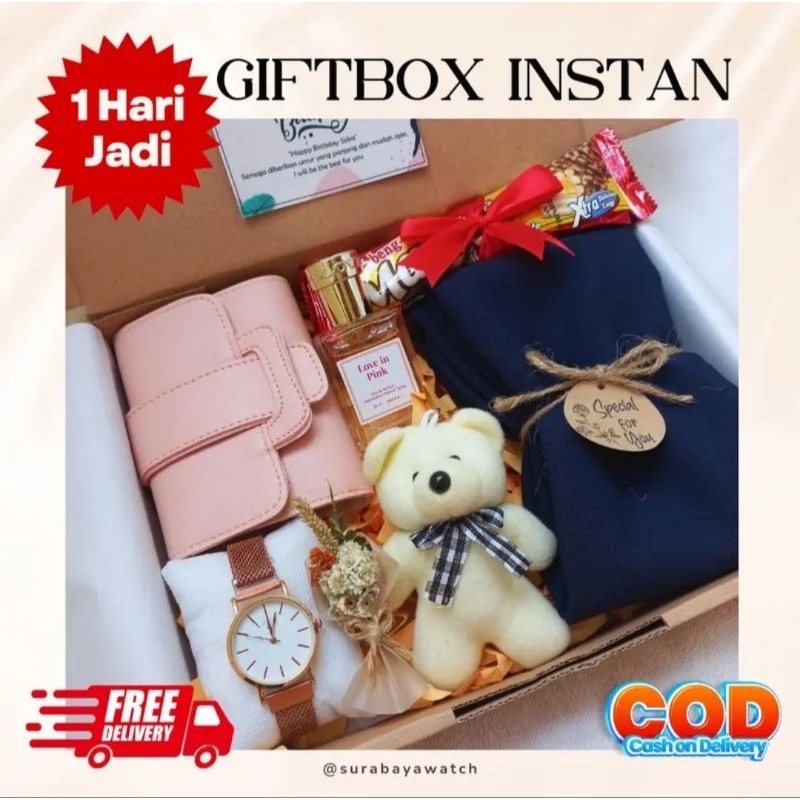 

spesial beng 2 gift box hamper spesial kado cewek ulang tahun beng-beng, jam tangan hijab dompet untuk aniver seri