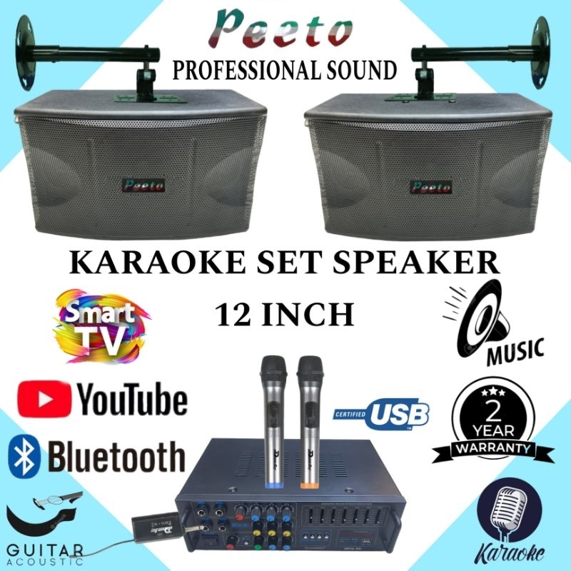 Karaoke Set Speaker PEETO 12 Inch, Amplifier Karaoke Smart Tv Youtube