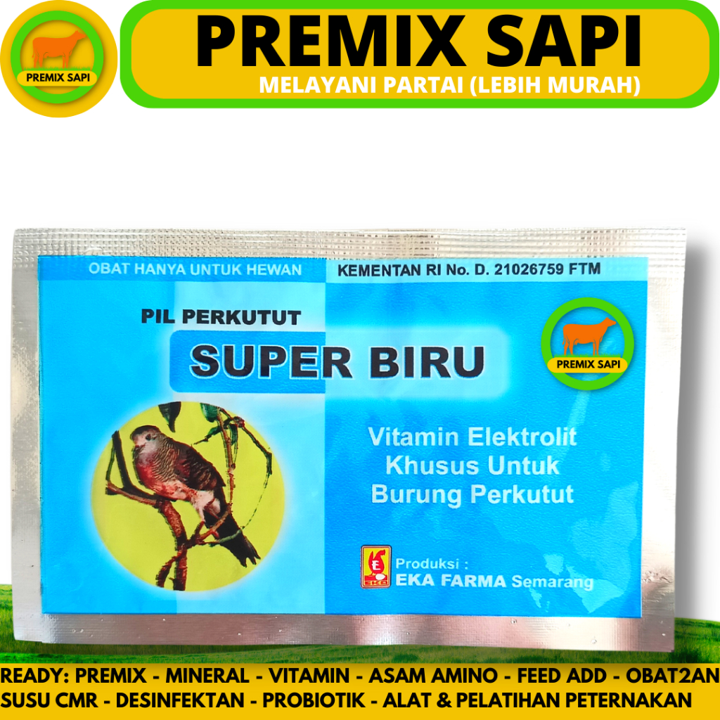 SUPER BIRU PERKUTUT 12 BUTIR (1 Sachet) EKA FARMA - Pil Jamu Burung Perkutut - Pil Perkutut Vitamin 