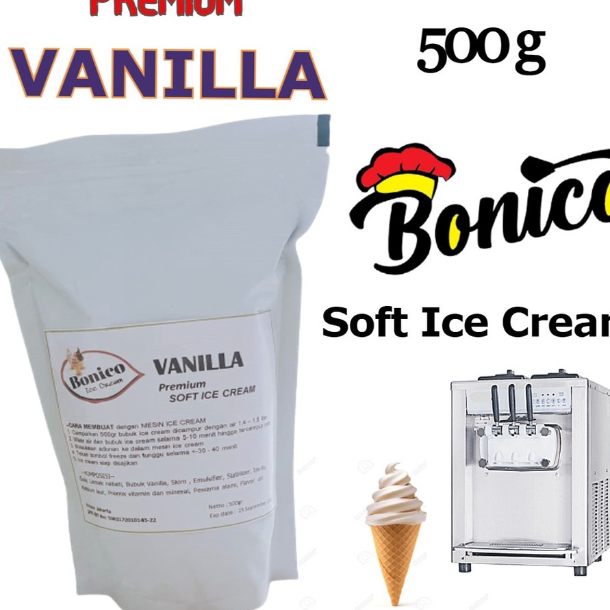 

BONICO VANILLA SOFT ICE CREAM POWDER 5gr PREMIUM RESTO bubuk es krim mesin VANILA cone frizco