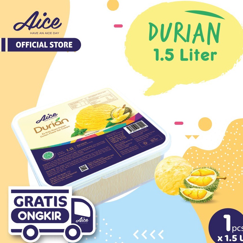 

MURAH LEBAY Aice Ice Cream Durian 15L Es Krim isi 1 pcs Eskrim rasa durian