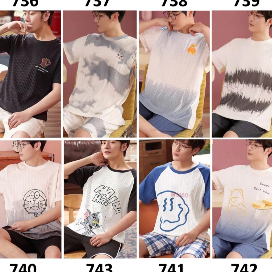 Best Produk Baju Tidur Pria Baju Santai Pria Lengan Pendek Celana Pendek Motif Kartun Menarik