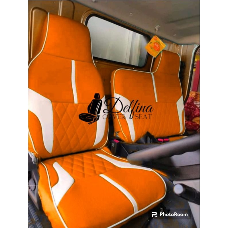 sarung jok canter motif terbaru Delfina cover jok sarung jok cover jok bungkus jok mobil truk Mitsub