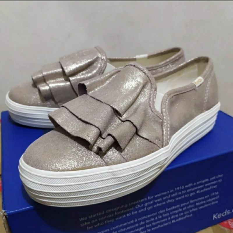 Sepatu KEDS Triple Ruffle Glitter Champagne size 36