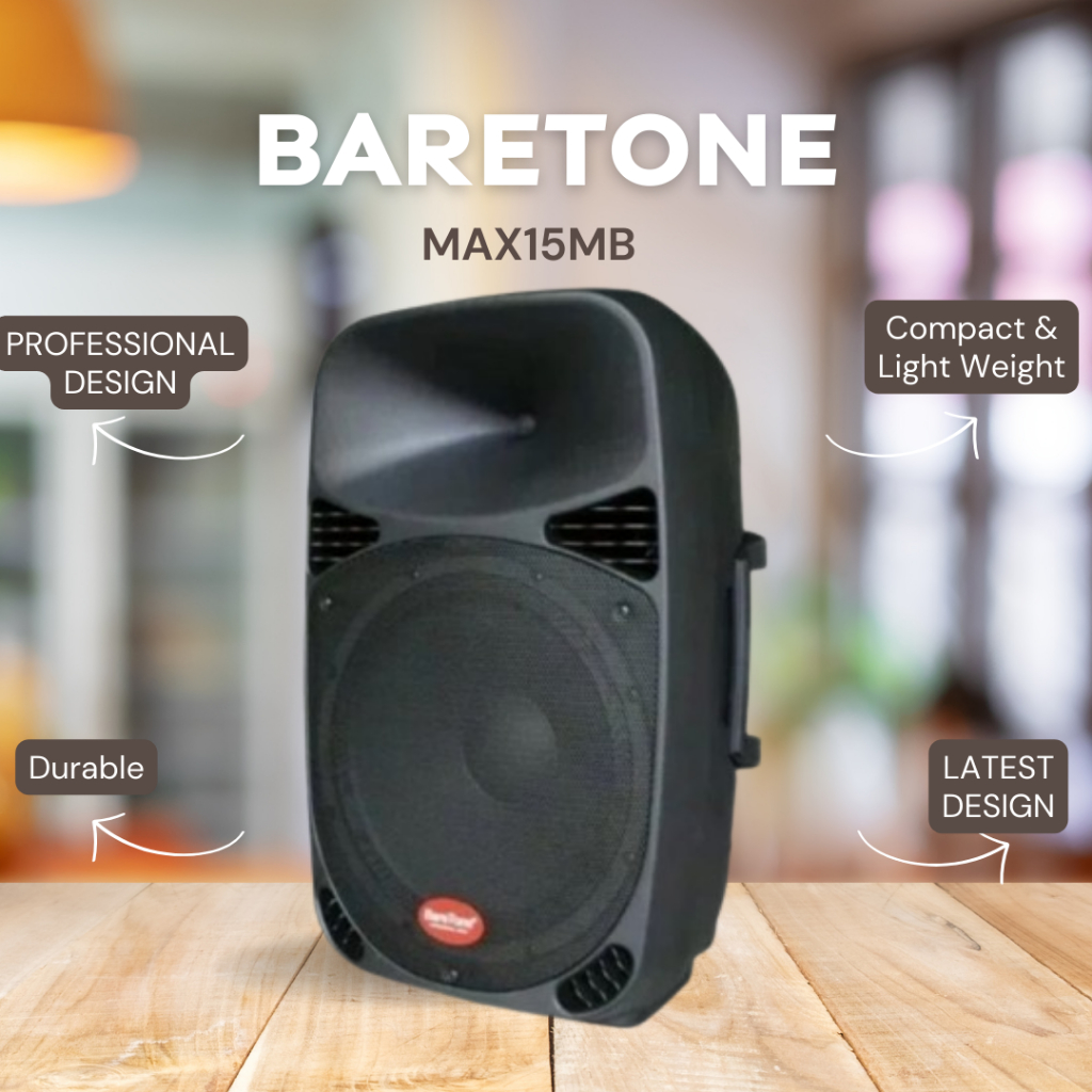 SPEAKER AKTIF BARETONE MAX15MB / MAX 15 MB / MAX-15MB 15 INCH BLUETOOTH TWS GARANSI RESMI BARETONE