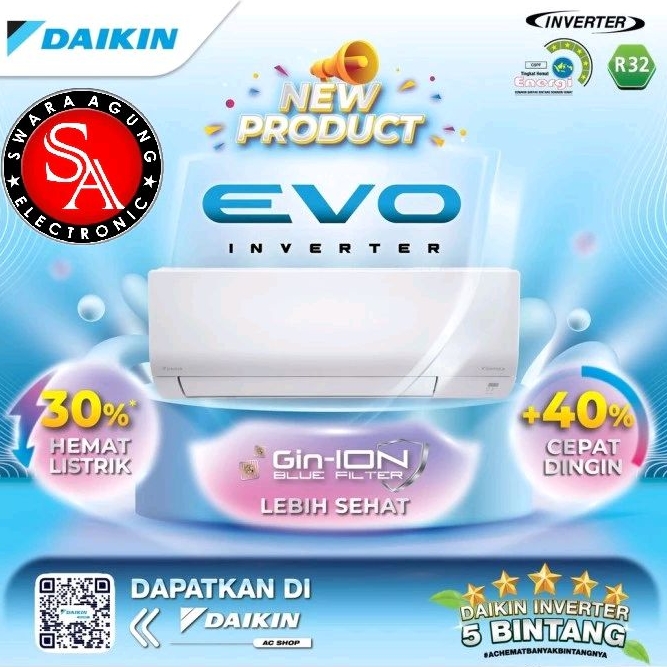 Ac Split 1 PK Daikin Inverter EVO Type : FTKF25AV (Gratis Pemasangan) Khusus Medan