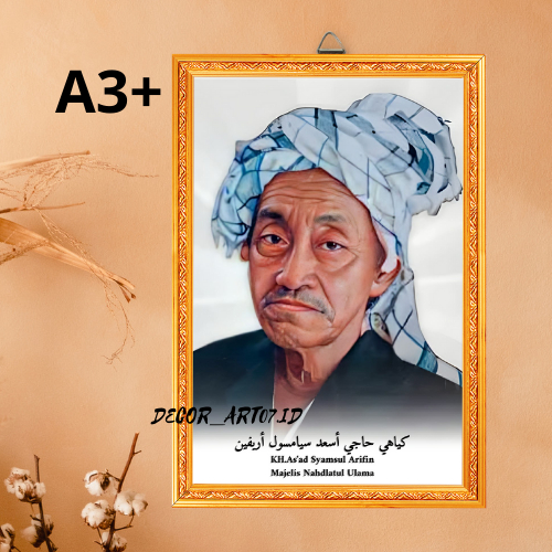 Foto Poster KH Raden As'ad Syamsul Arifin NU Kyai Asad Ulama Wall Decor Kayu Frame -Dekor_Art07