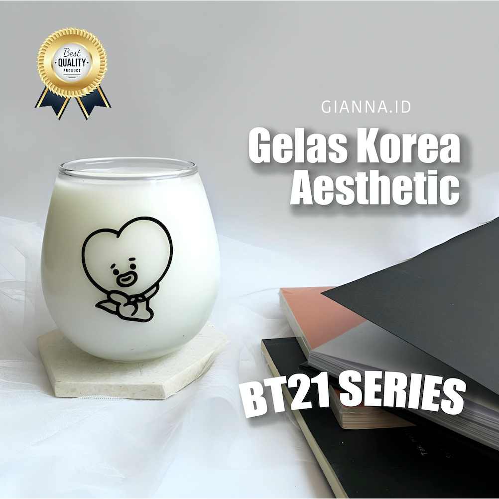 Gelas Korea Aesthetic | Gelas Kaca | Gelas Kartoon| Gelas Transparan | Gelas Bubble