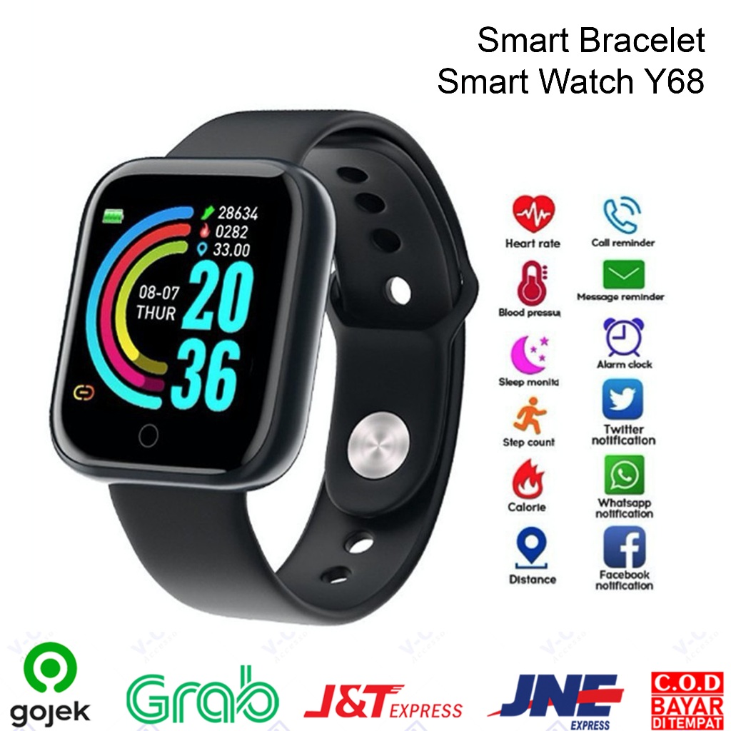Smartwatch Y68 Original Jam Tangan Pintar Smart Watch Full Screen Jam Tangan Sport