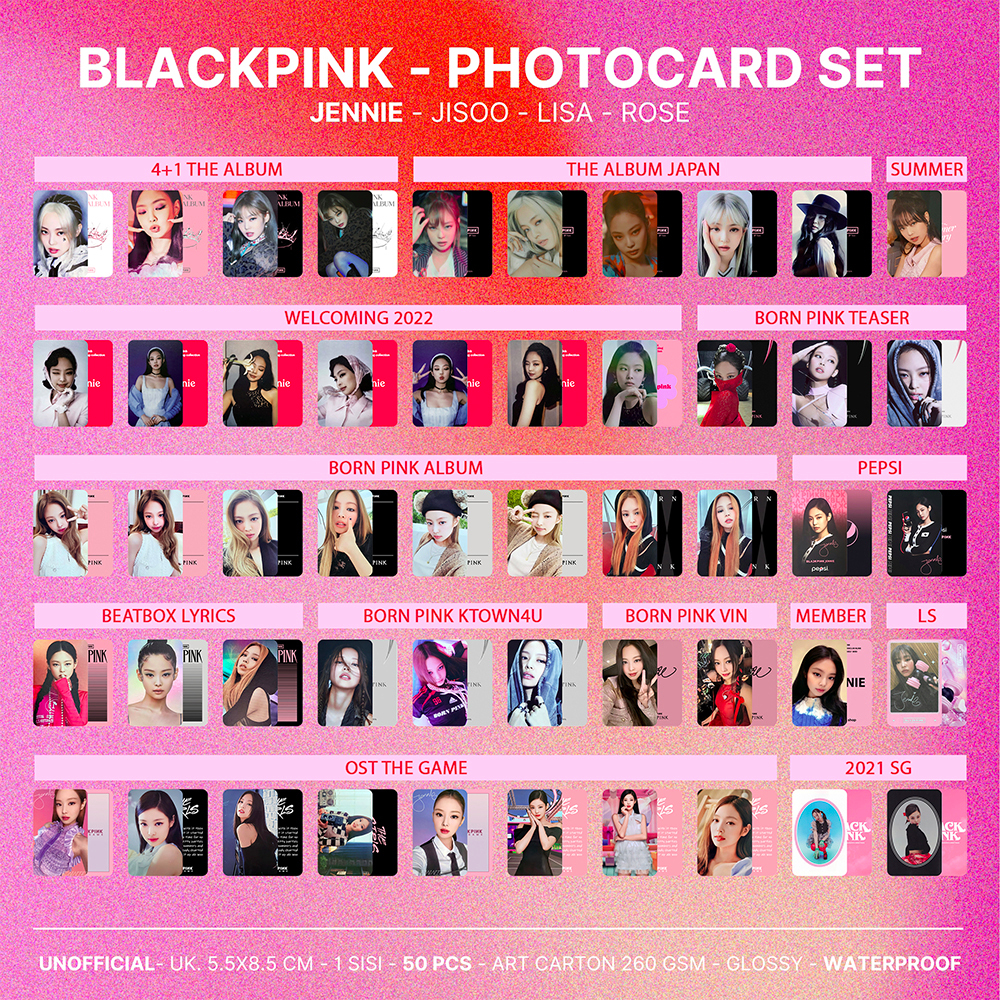 Isi 50 Pcs photocard blackpink pc album premium kpop jennie jisoo lisa rose the album japan born pink the game welcoming pink venom