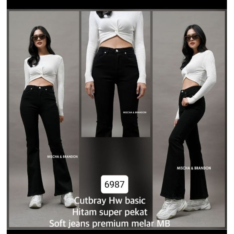 Farida - M&B Celana Jeans HW Cutbray Hitam