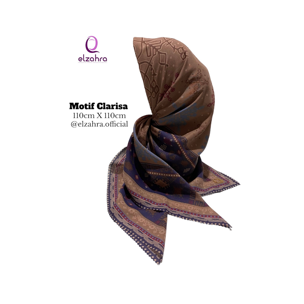 HIJAB KERUDUNG VOAL SEGIEMPAT MOTIF CLARISA PRINTING LASECUT ELZAHRA BUKAN ELZATTA