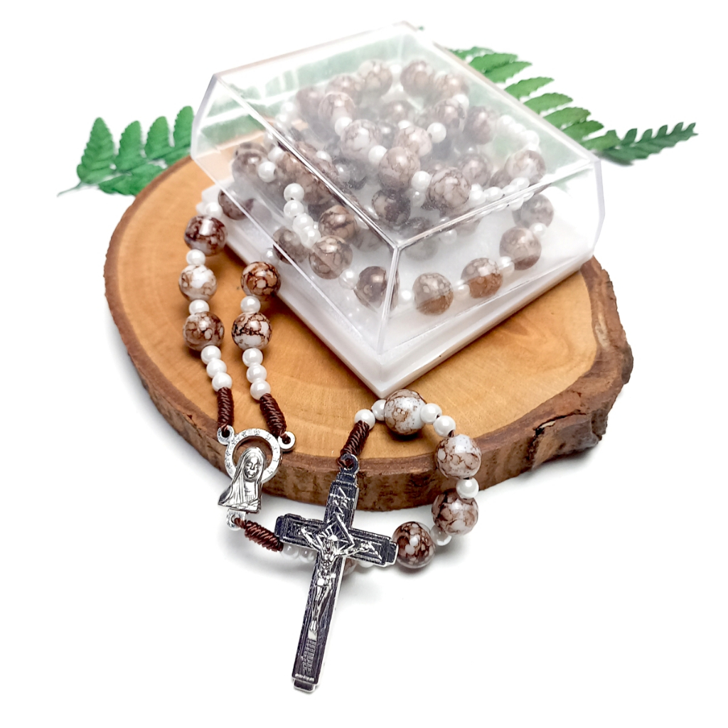 Rosario Batu Blorok Warna COKLAT/Kalung Rosario Katolik Asli/Aksesoris Rosario Katolik