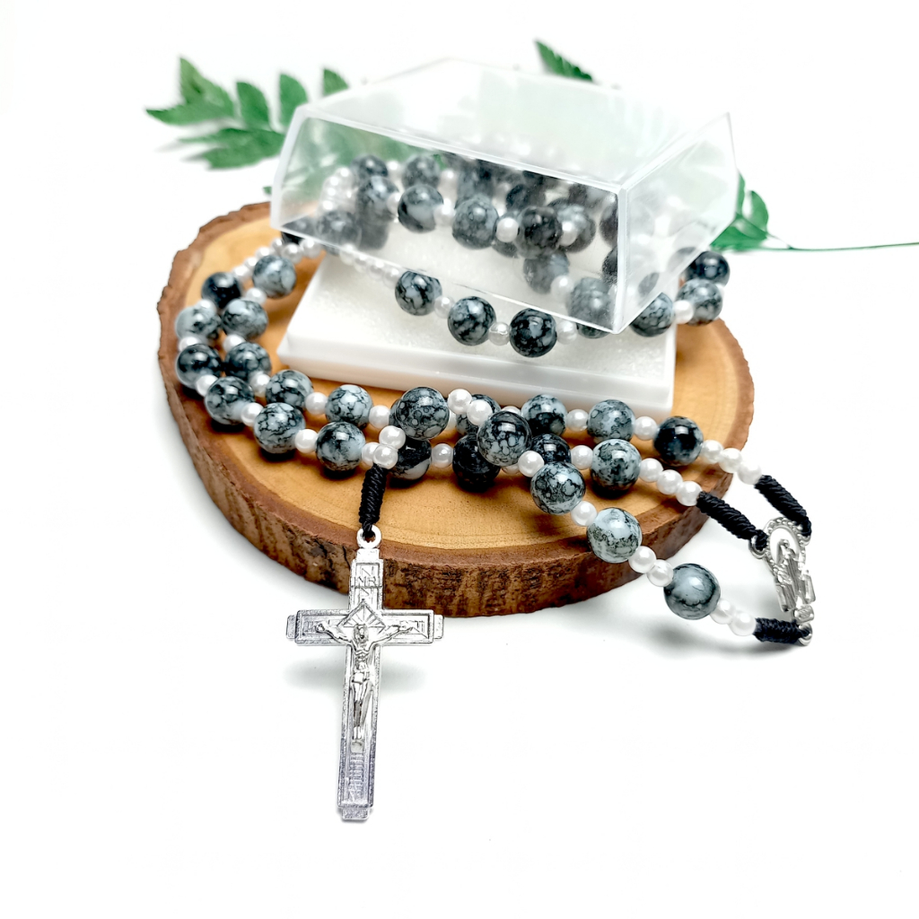 (Eksklusif) Rosario Batu Blorok Lorek Hitam/Kalung Rosario Katolik Asli/Souvenir Rosario Katolik