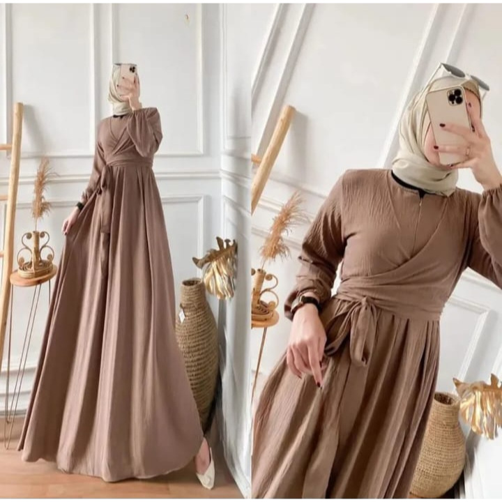 BAJU GAMIS ALISA DRESS BAHAN CRINKLE M L XL