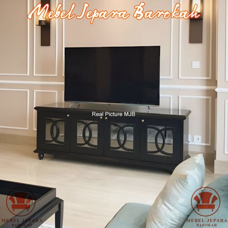 Bufet Meja TV Klasik Kayu Jati Minimalis Kabinet Rak TV Modern Serbaguna