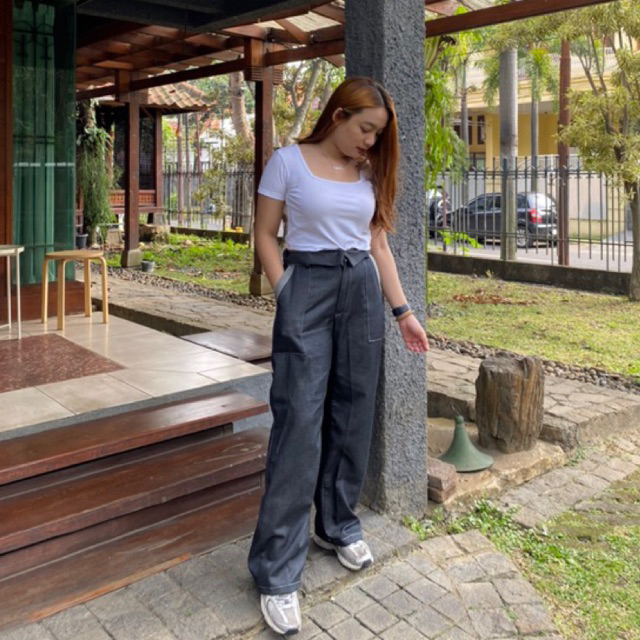 RB1 MIKA PANTS/HIGHWAIST/Celana Kulot Denim Wanita