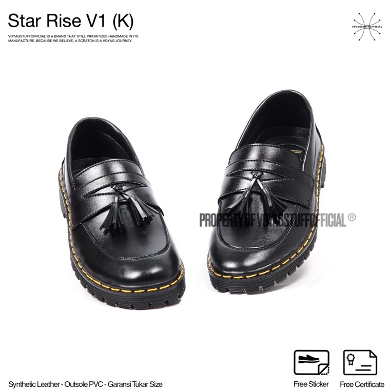New TrxG1s6R Voyagstuffofficial  Star Rise V1 Sepatu Slip On Pria Penny Loafers Boots Kulit Black